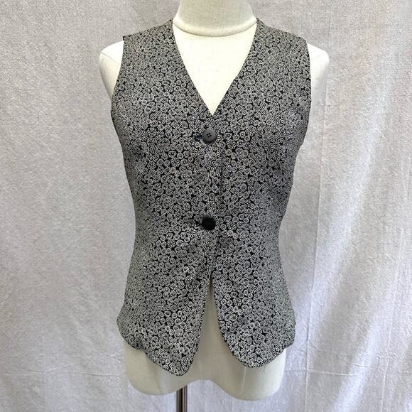 Ann Taylor vintage 90s floral print 2 button vest size 6 Dark Fairy 100% Rayon - Picture 1 of 16